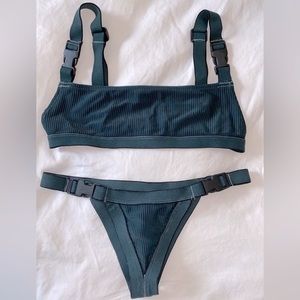 RARE Frankie’s Bikinis teal green buckle bikini set